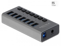USB хъб Delock 63669, 7 x USB-A, 1 x USB-B, 5 Gbps, Превключвател, LED индикатор, Сив