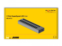 USB хъб Delock 63738, 13 x USB-A, 1 x USB-B, 5 Gbps, Превключвател, LED индикатор, Сив