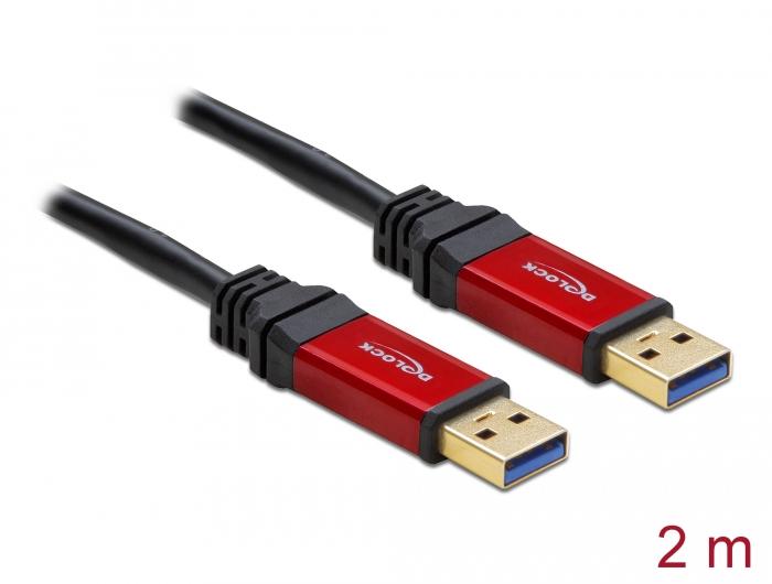 Кабел Delock 82745, USB-A мъжко - USB-А мъжко, 2 м, Premium, Екраниран, Черен