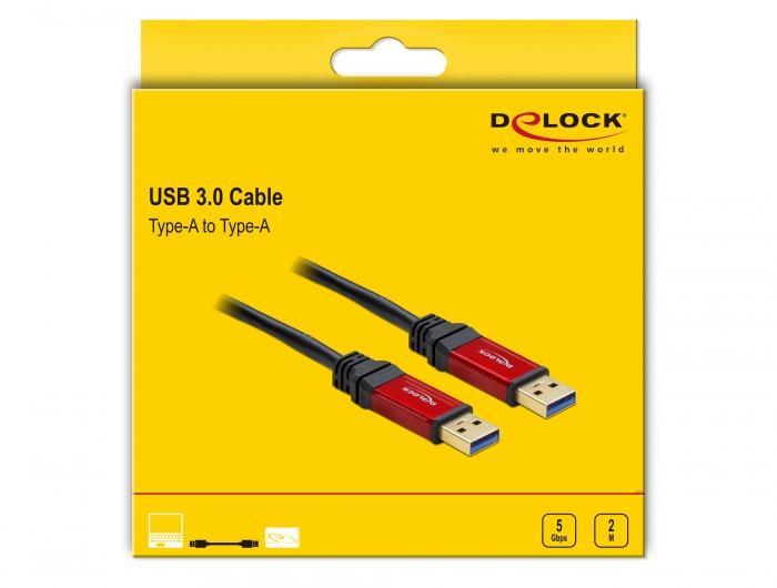 Кабел Delock 82745, USB-A мъжко - USB-А мъжко, 2 м, Premium, Екраниран, Черен
