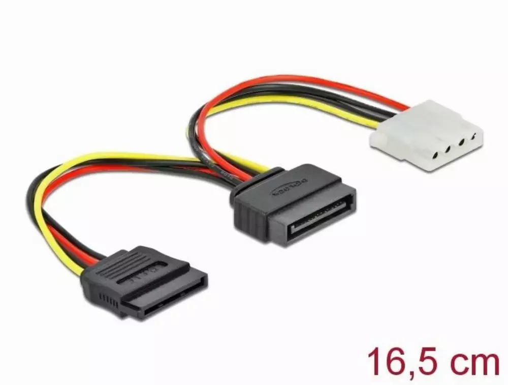 Kabel DeLock 65235, SATA 15 pin männlich zu Molex 4 pin weiblich + SATA 15 pin weiblich