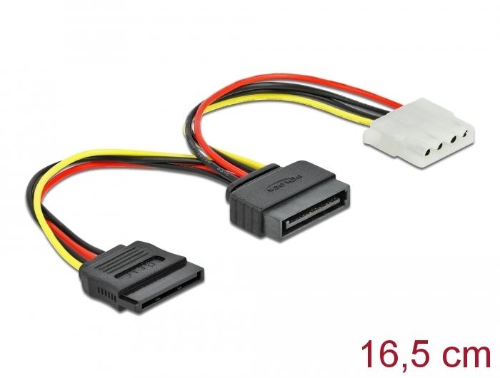 Кабел DeLock 65235 , SATA 15 pin мъжко към Molex 4 pin женско + SATA 15 pin женско