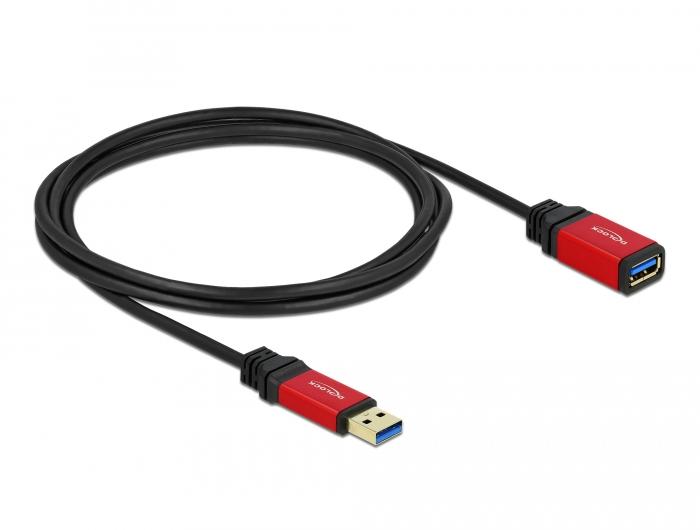 Удлинитель Delock USB-A мужской - USB-А женский, 2 м, Premium, Экранированный, Черный