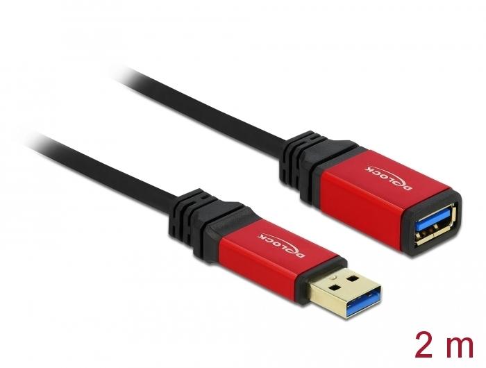 Удлинитель Delock USB-A мужской - USB-А женский, 2 м, Premium, Экранированный, Черный