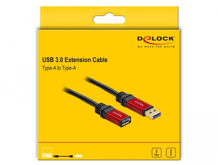 Удлинитель Delock USB-A мужской - USB-А женский, 2 м, Premium, Экранированный, Черный