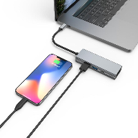 4-портов хъб USB-C HAMA, 2 x USB-A, USB-C, LAN/Ethernet, Сив