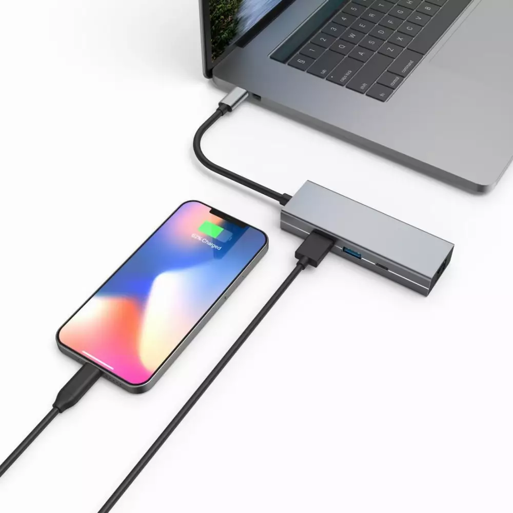 4-портов хъб USB-C HAMA, 2 x USB-A, USB-C, LAN/Ethernet, Сив