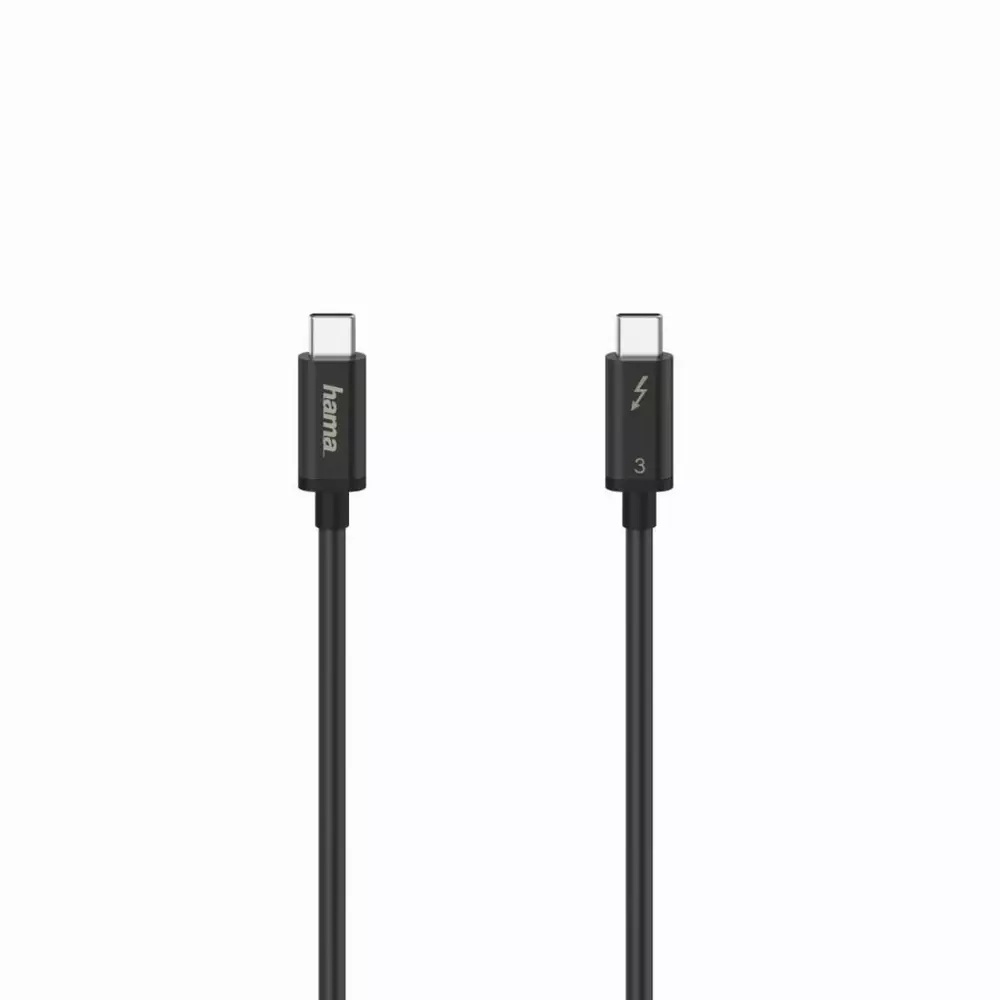 Кабел HAMA 200661, USB-C, Thunderbolt 3, 20 Gbps, 5A, 100W, Ultra-HD 4K, 1м, Черен