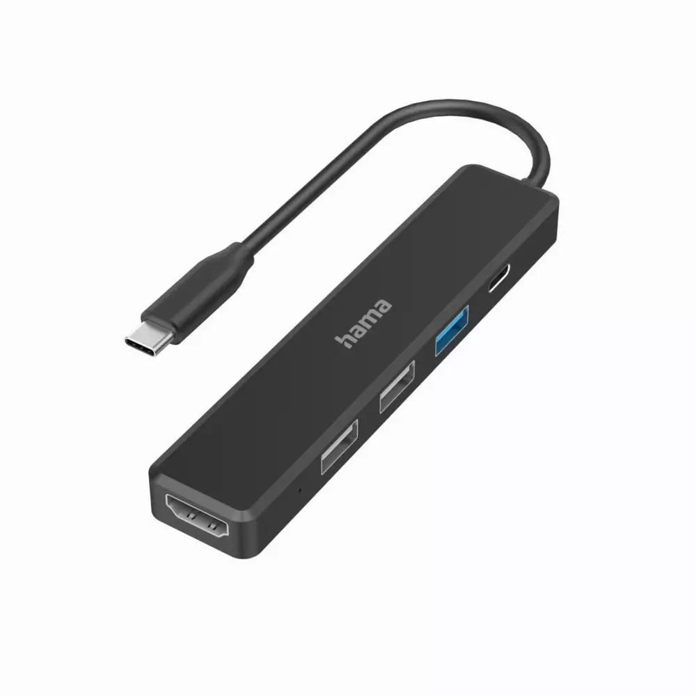 5-портов хъб HAMA 200117, 3 x USB-A, 1 x USB-C, 1 x HDMI, 4К, Черен