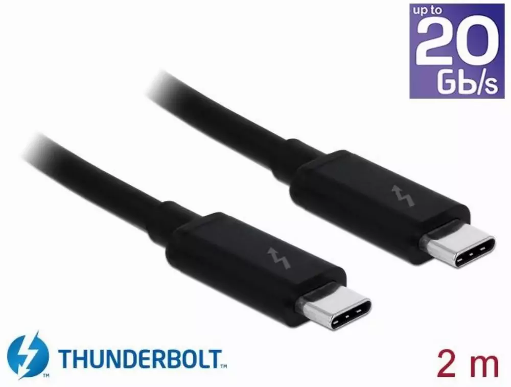 Кабел Delock Thunderbolt 3 (20 Gb/s) USB-C, мъжко - мъжко, 2.0 м, 3 A, Черен
