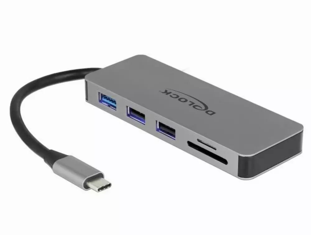 Докинг станция Delock 87743, USB-A, USN-C, HDMI, SD, Micro SD, PD, 4K, Подсветка, Сив