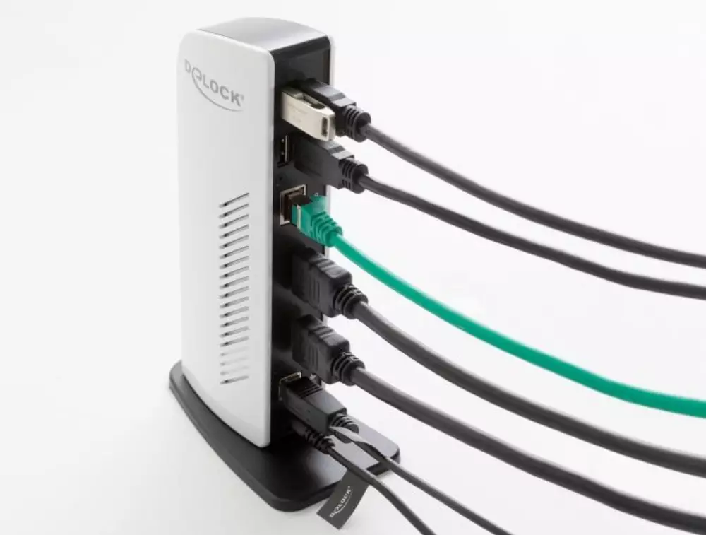 Докинг станция Delock 87771, За MacBook, HDMI Full-HD, USB 3.2, LAN, Audio, Черен/Бял