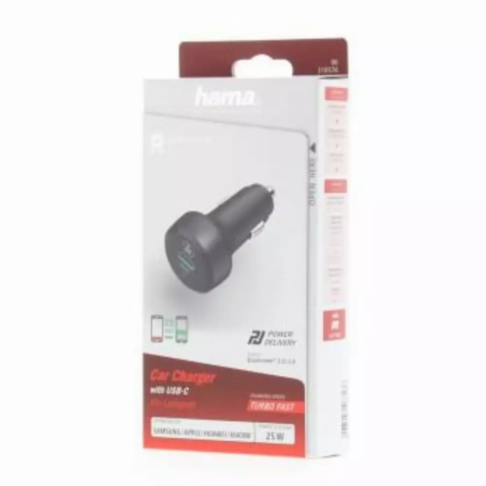 Зарядно за кола HAMA 210576, USB Type-C, Power Delivery (PD), Qualcomm, 25 W, Черен