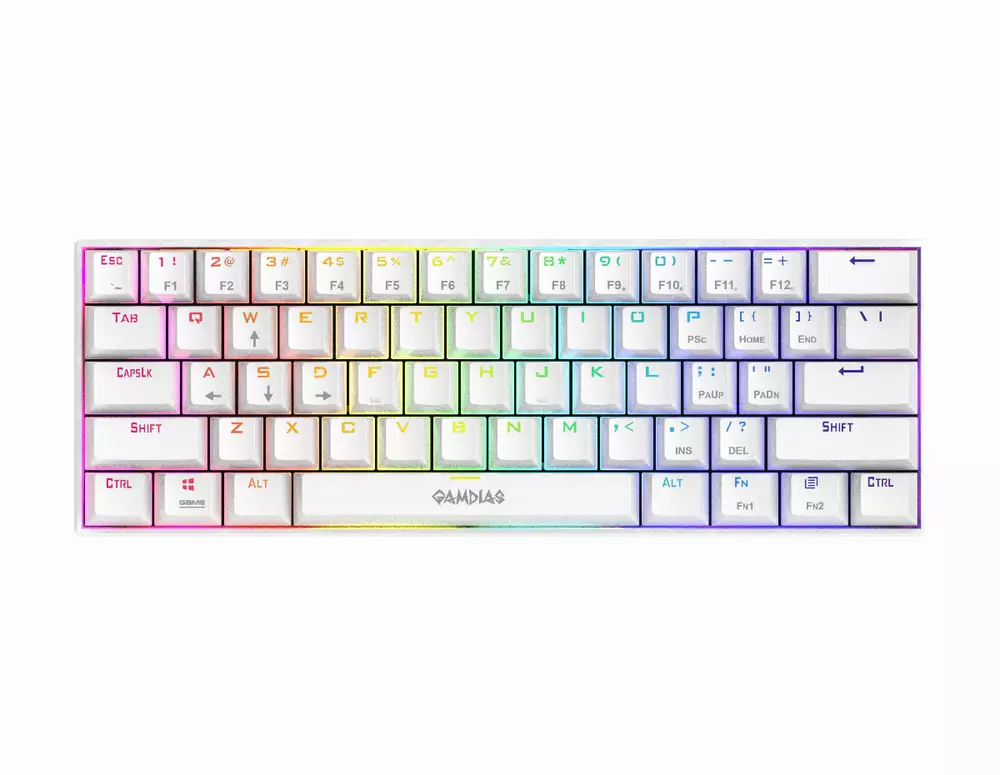 Геймърска клавиатура GAMDIAS HERMES E3 RGB - White, 61 keys, 1000Hz