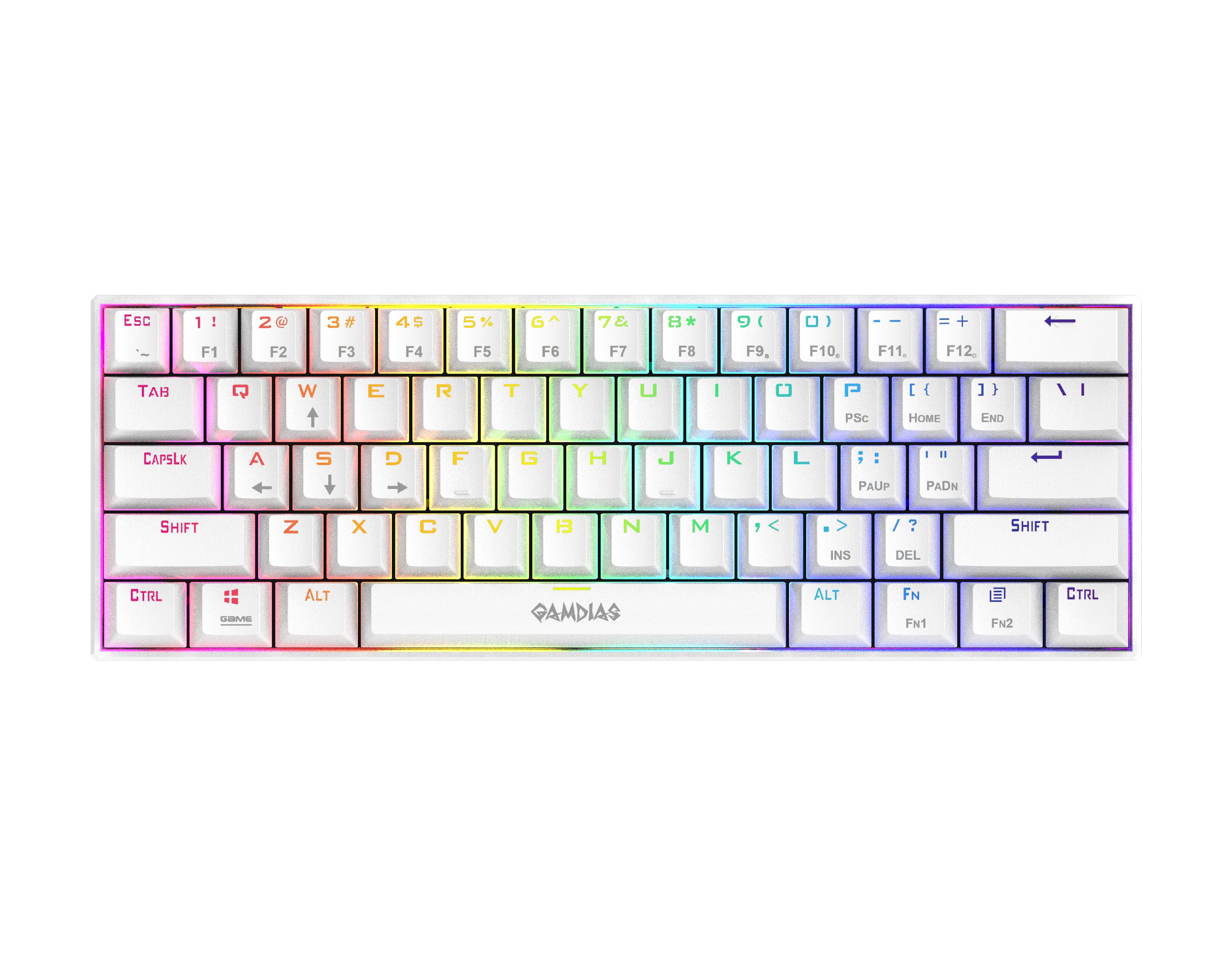 Геймърска клавиатура GAMDIAS HERMES E3 RGB - White, 61 keys, 1000Hz