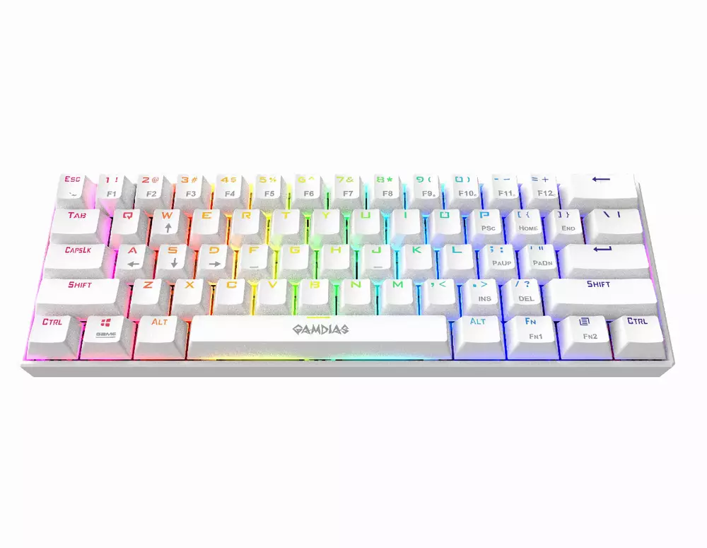 Геймърска клавиатура GAMDIAS HERMES E3 RGB - White, 61 keys, 1000Hz