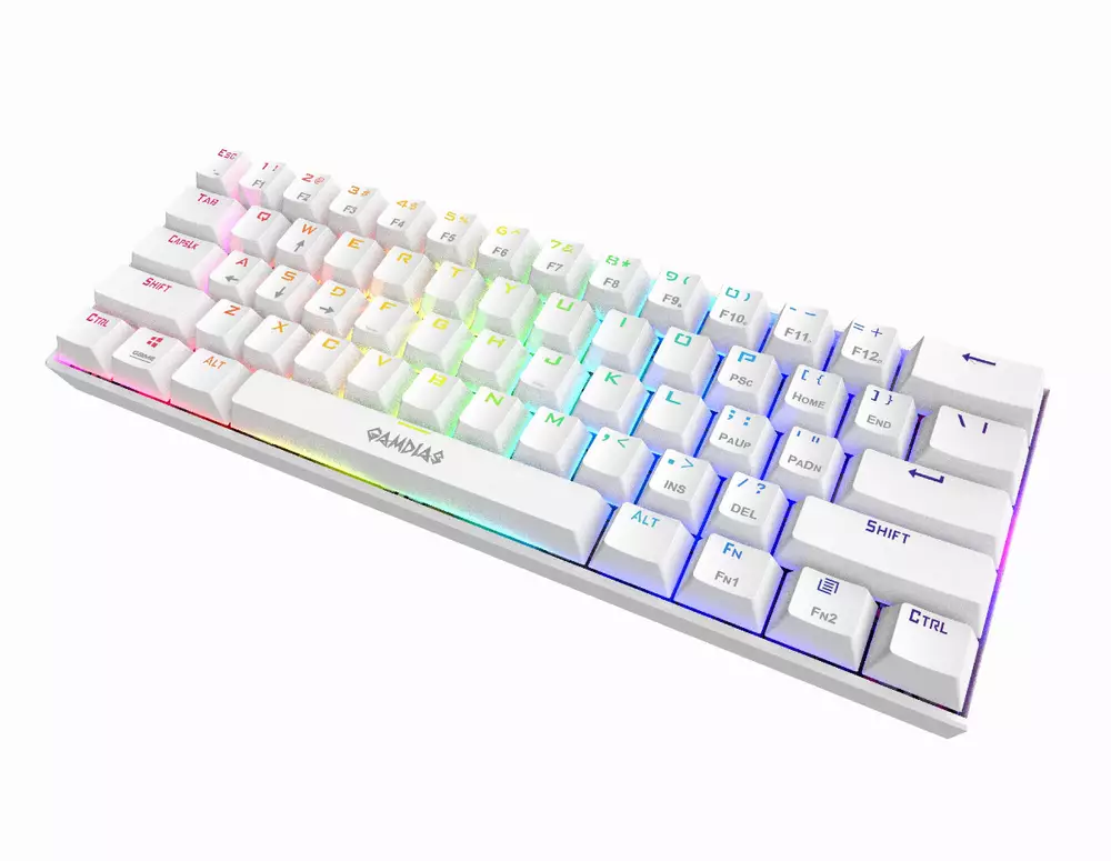 Геймърска клавиатура GAMDIAS HERMES E3 RGB - White, 61 keys, 1000Hz