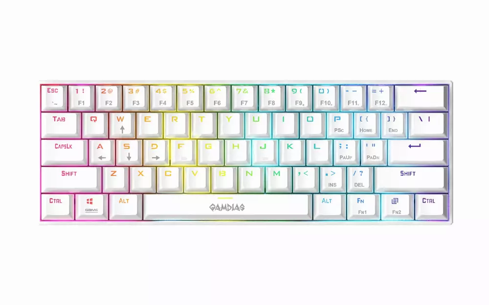 Геймърска клавиатура GAMDIAS HERMES E3 RGB - White, 61 keys, 1000Hz