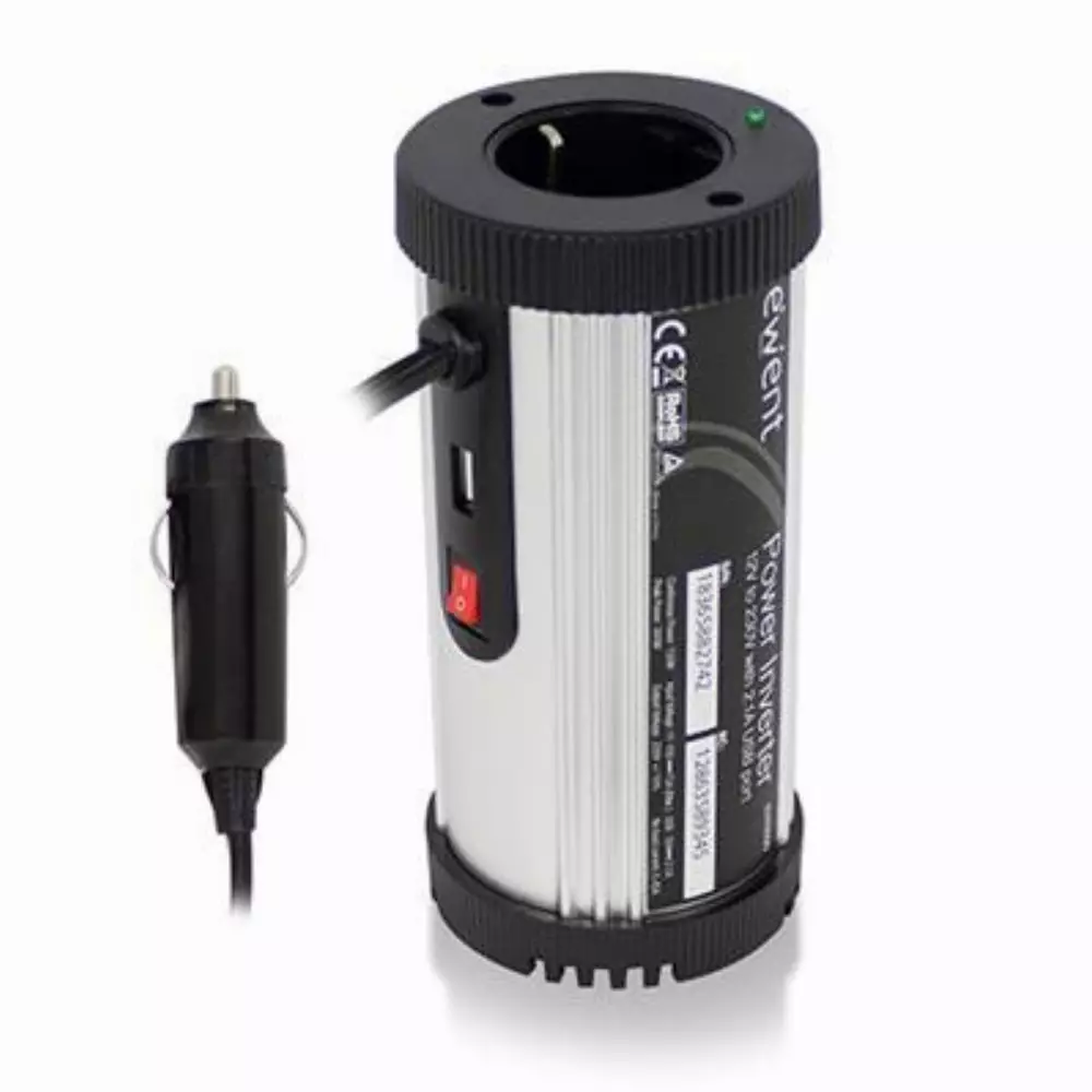 Инвертор Ewent EW3990 DC/AC 12V - 230V 150W USB 2.1 A Сребрист