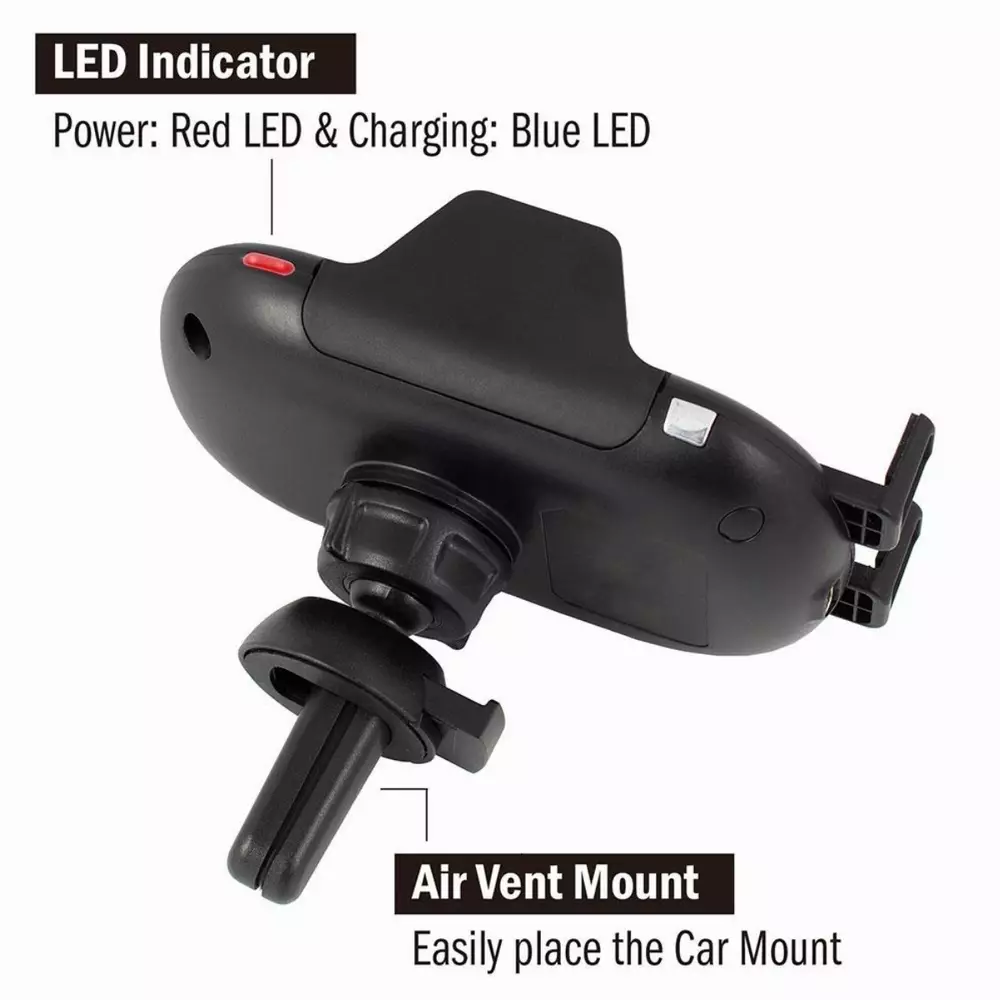 Безжично зарядно за кола Ewent EW1191, 5V 1.5A, 9V 1.2A, Черен