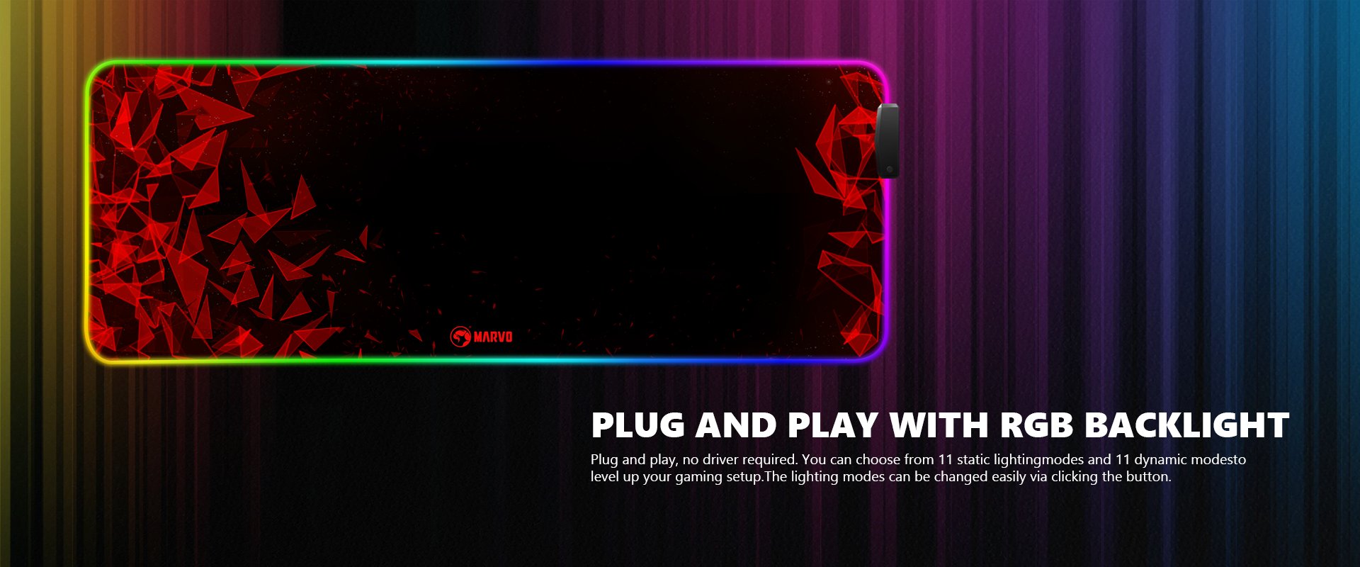 Marvo φωτεινός mouse pad Gaming Mousepad MG011- Μέγεθος XL, RGB, USB hub