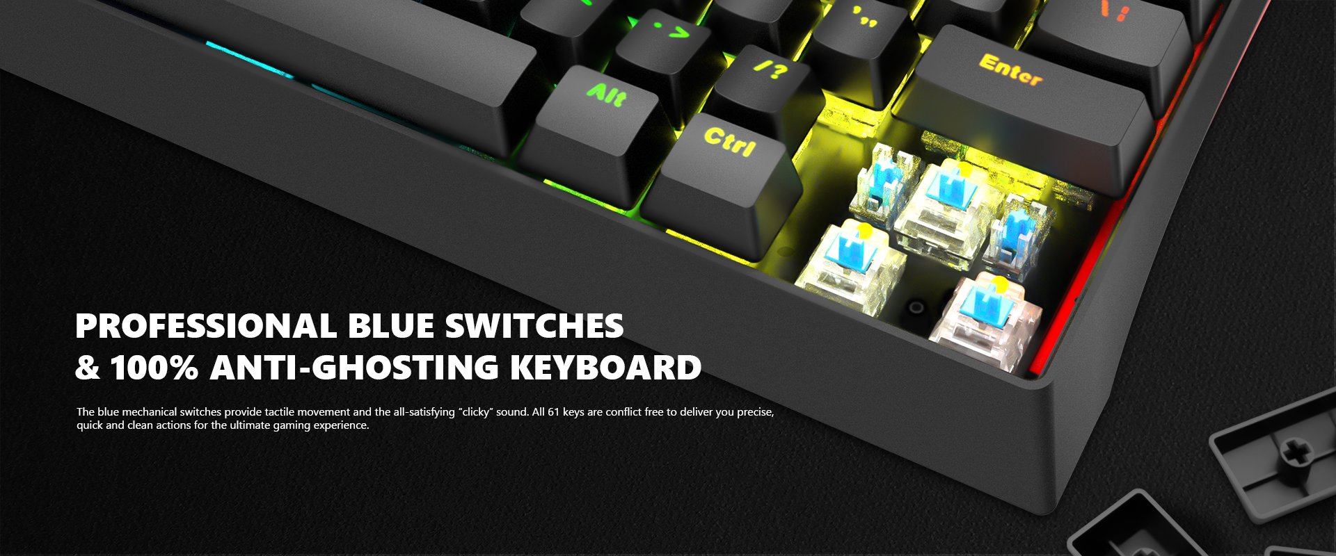 Геймърска клавиатура Marvo KG962 61 keys - BLUE switches - MARVO-KG962-BL 