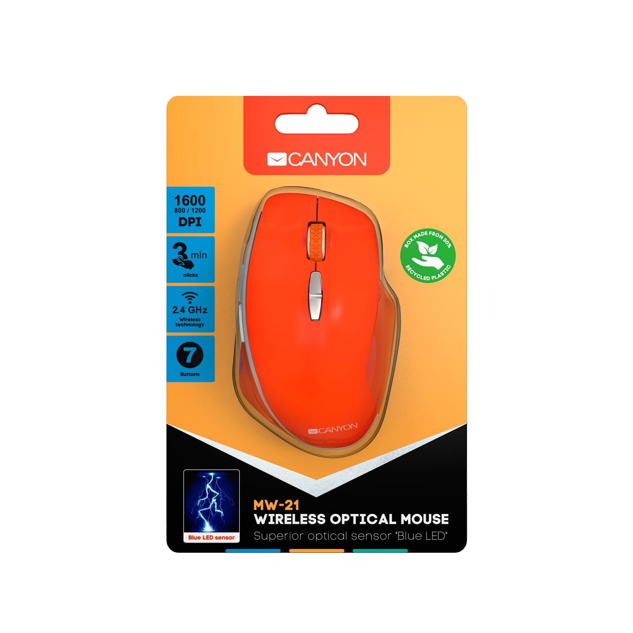 Мишка CANYON MW-15 Optical Wireless Oringe Безжична - CNS-CMSW21R