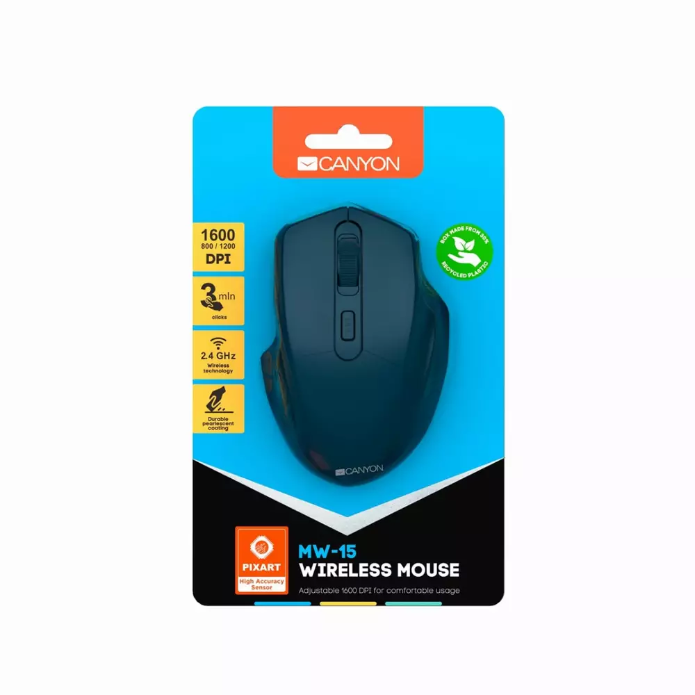 Мишка CANYON MW-15 Optical Wireless Blue Безжична - CNE-CMSW15DB