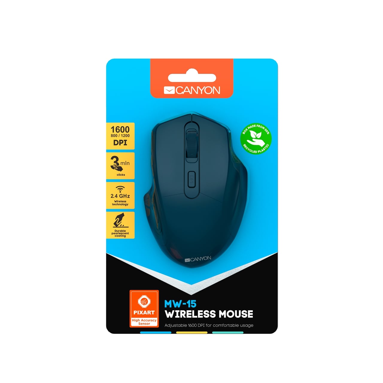 Мишка CANYON MW-15 Optical Wireless Blue Безжична - CNE-CMSW15DB