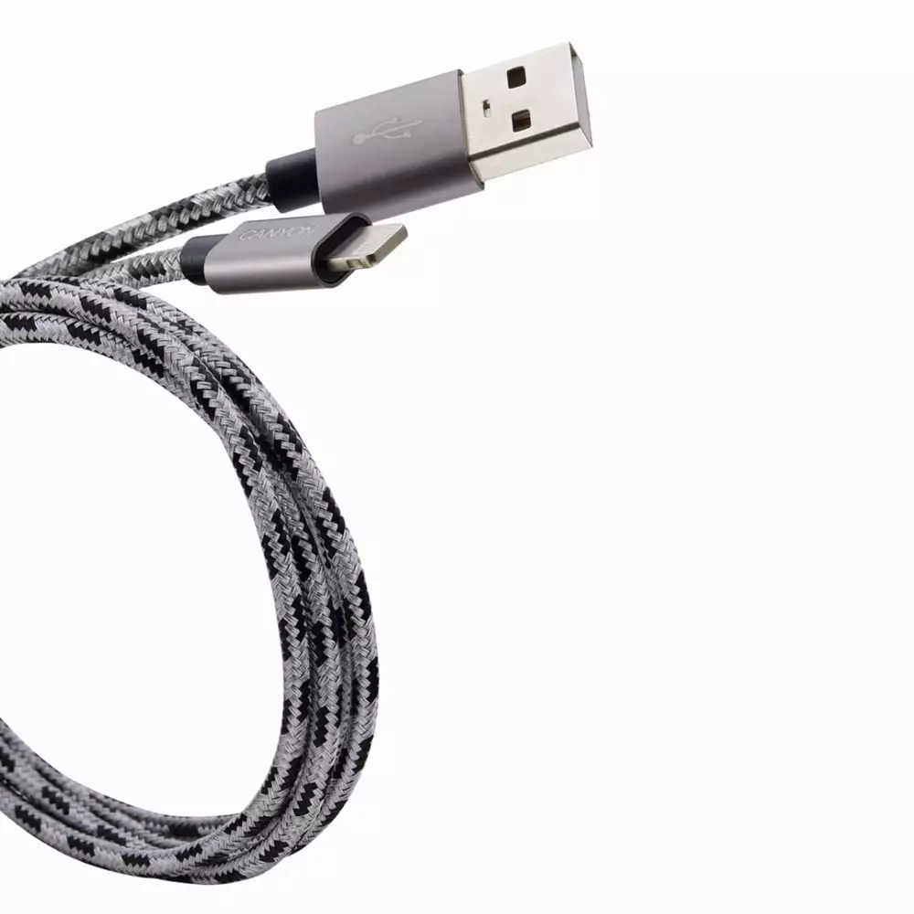 Кабел за зареждане и синхронизация Canyon, 8 pin Lightning мъжко към USB мъжко, 1m - CNE-CFI3DG