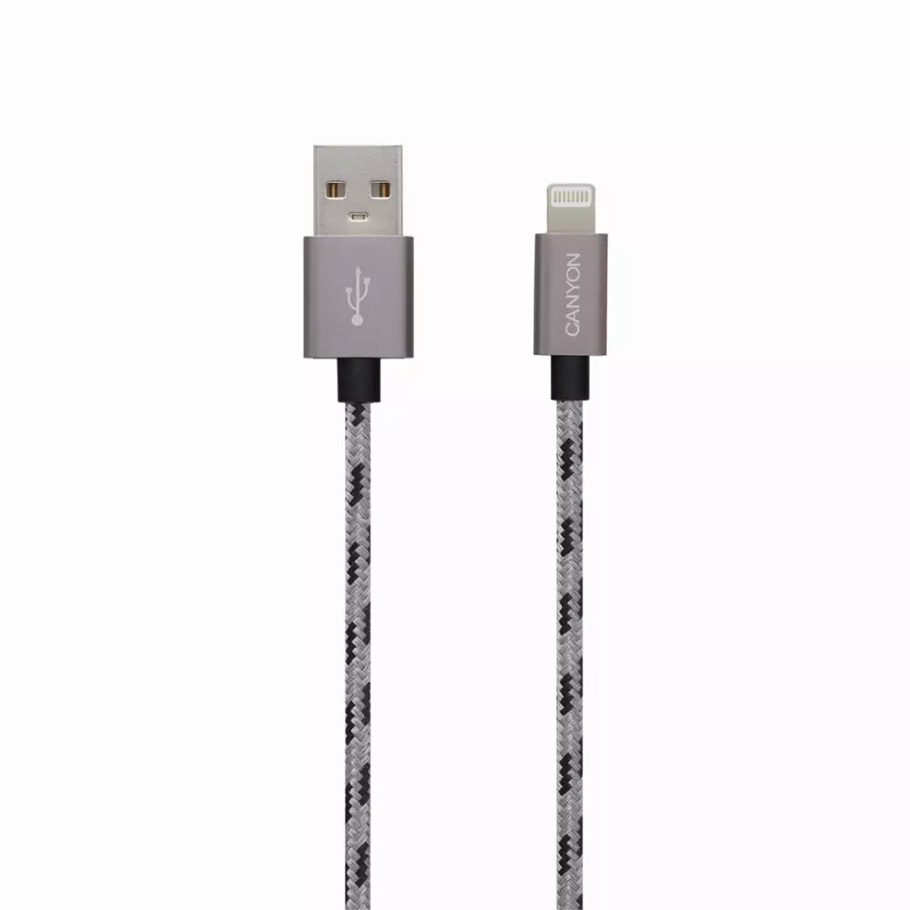 Кабел за зареждане и синхронизация Canyon, 8 pin Lightning мъжко към USB мъжко, 1m - CNE-CFI3DG
