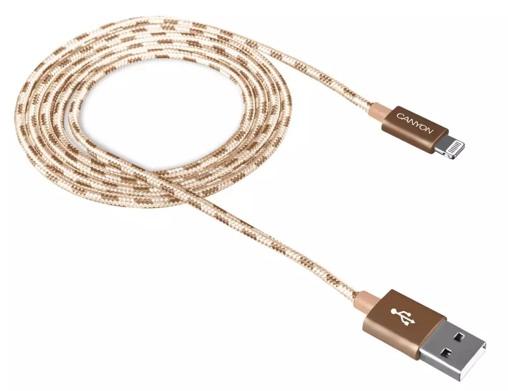 Кабел за зареждане и синхронизация Canyon, 8 pin Lightning мъжко към USB мъжко, 1m - CNE-CFI3GO
