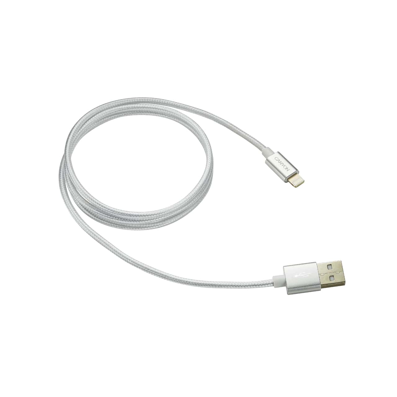 Кабел за зареждане и синхронизация Canyon, 8 pin Lightning мъжко към USB мъжко, 1m - CNE-CFI3PW