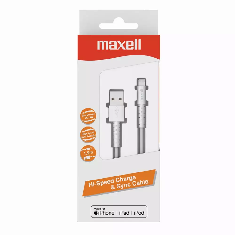 Кабел за зареждане и синхронизация Apple Iphone MAXELL, USB - Lightning, 1,2 м., Бял