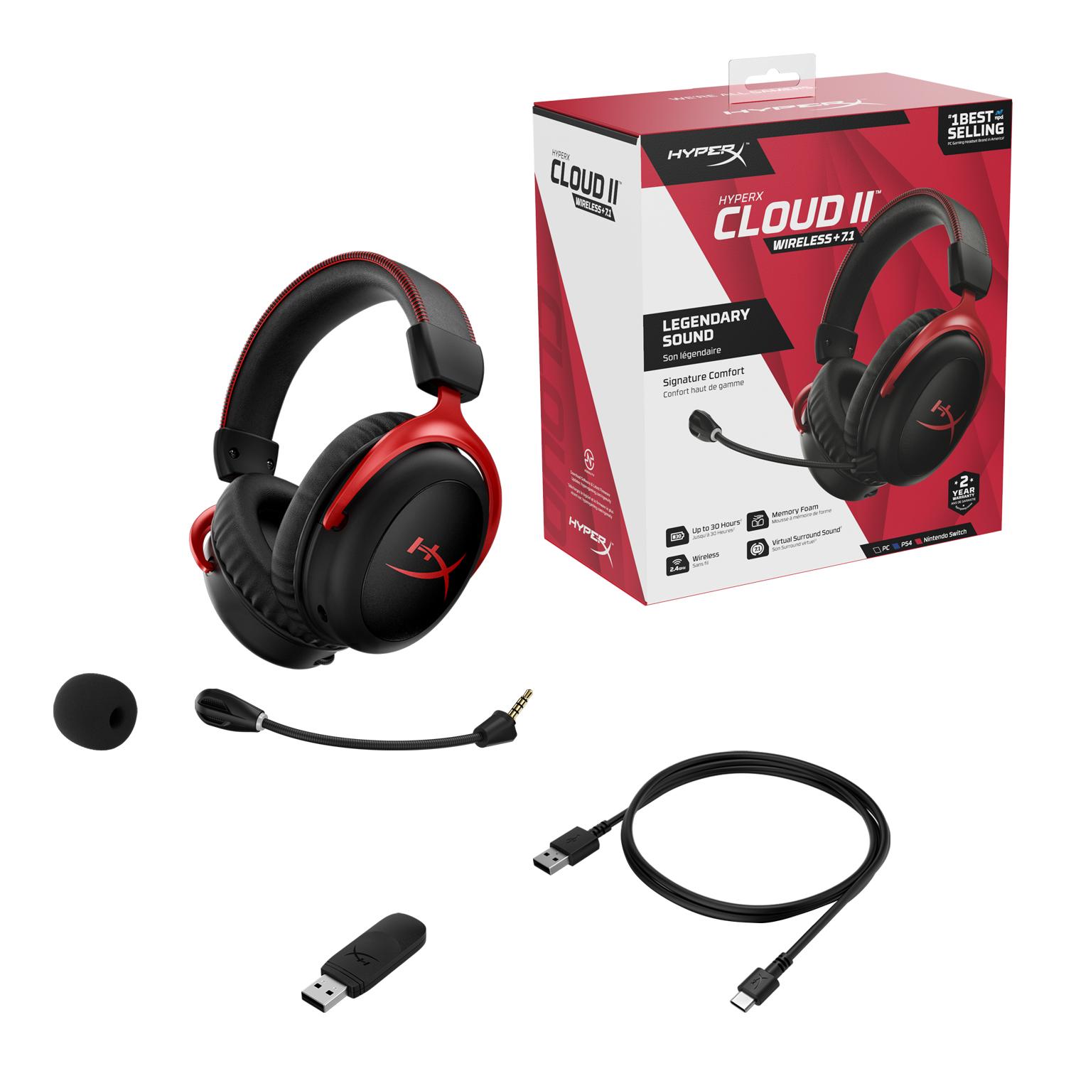 Геймърски безжични слушалки HyperX, Cloud II Wireless Red, Микрофон, Черно/Червено