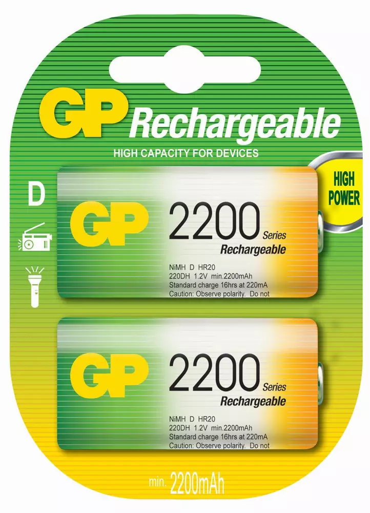 Акумулаторна Батерия GP R20 D 2200mAh NiMH 2 бр. в опаковка GP