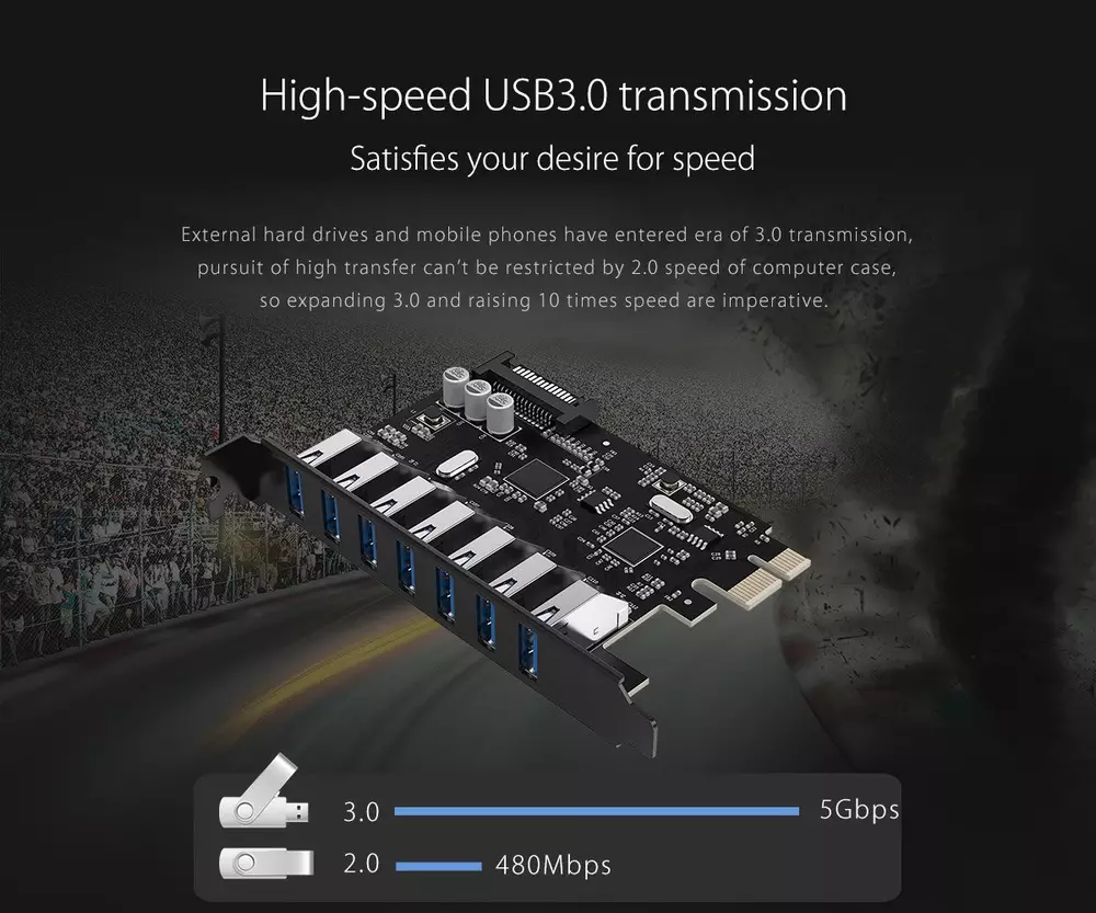 Orico карта PCI-E card 7 x USB3.0 port 5Gbps - PVU3-7U-V1
