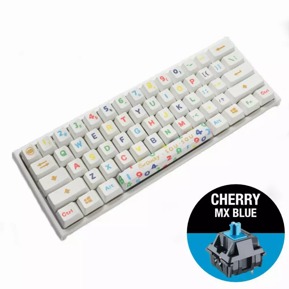 Геймърска механична клавиатура Ducky x SOU SOU One 2 Mini White RGB, Cherry MX Blue