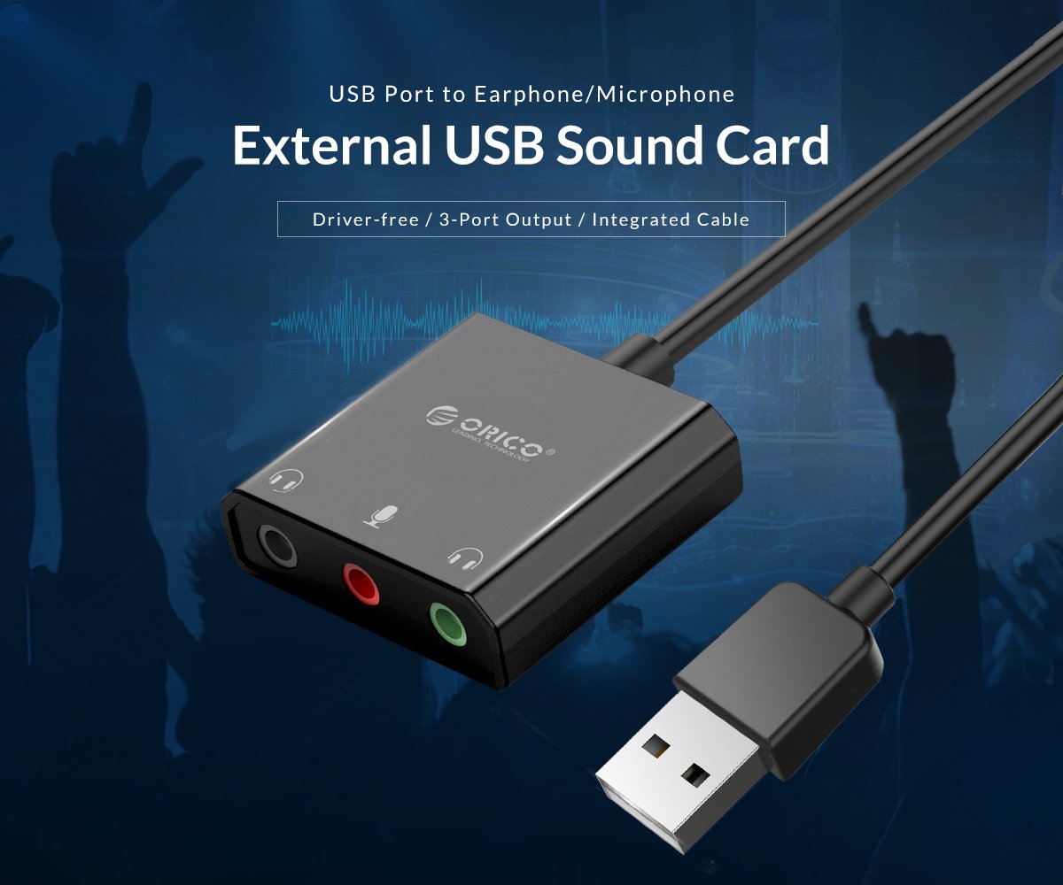 Външна звукова карта Orico  USB Sound card - Headphones, Mic, 4 PIN headset, Black - SKT3-BK