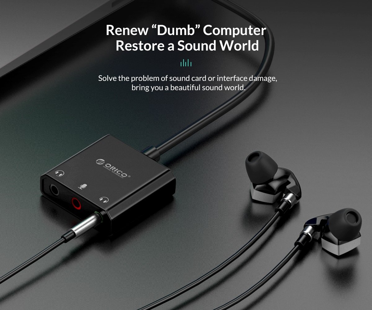 Външна звукова карта Orico  USB Sound card - Headphones, Mic, 4 PIN headset, Black - SKT3-BK