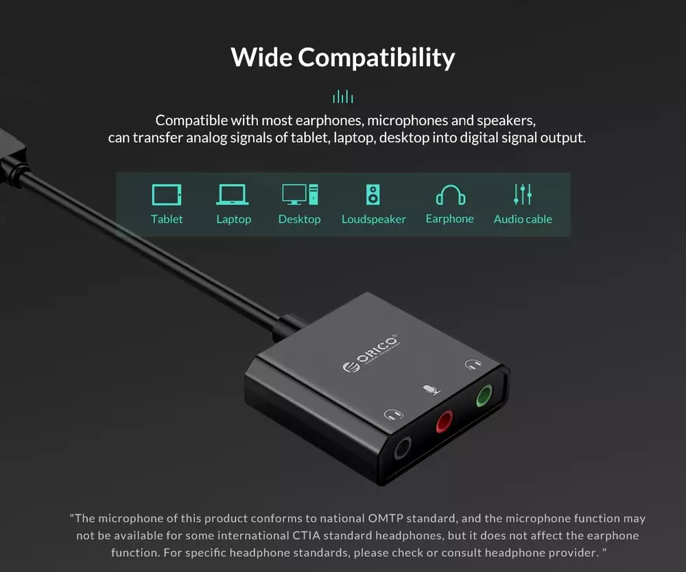 Външна звукова карта Orico  USB Sound card - Headphones, Mic, 4 PIN headset, Black - SKT3-BK