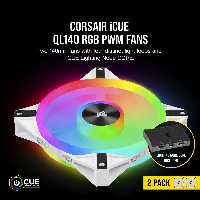 Вентилатори Corsair iCUE QL140 RGB PWM 2 Fan Lightning Node Core White - CO-9050106-WW