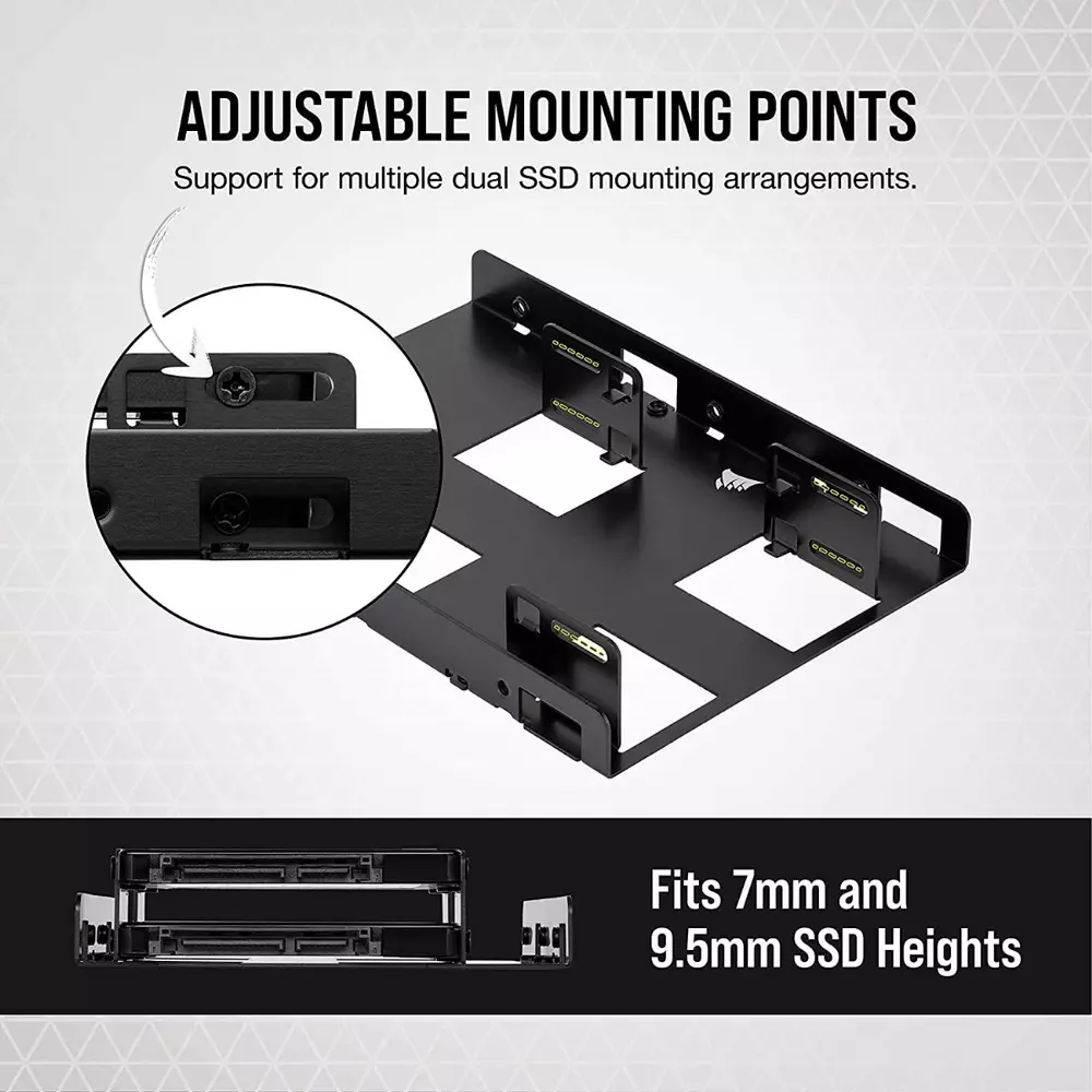 Скоби за монтиране Corsair HDD/SSD Mounting Kit - Dual 2.5" to 3.5", Black