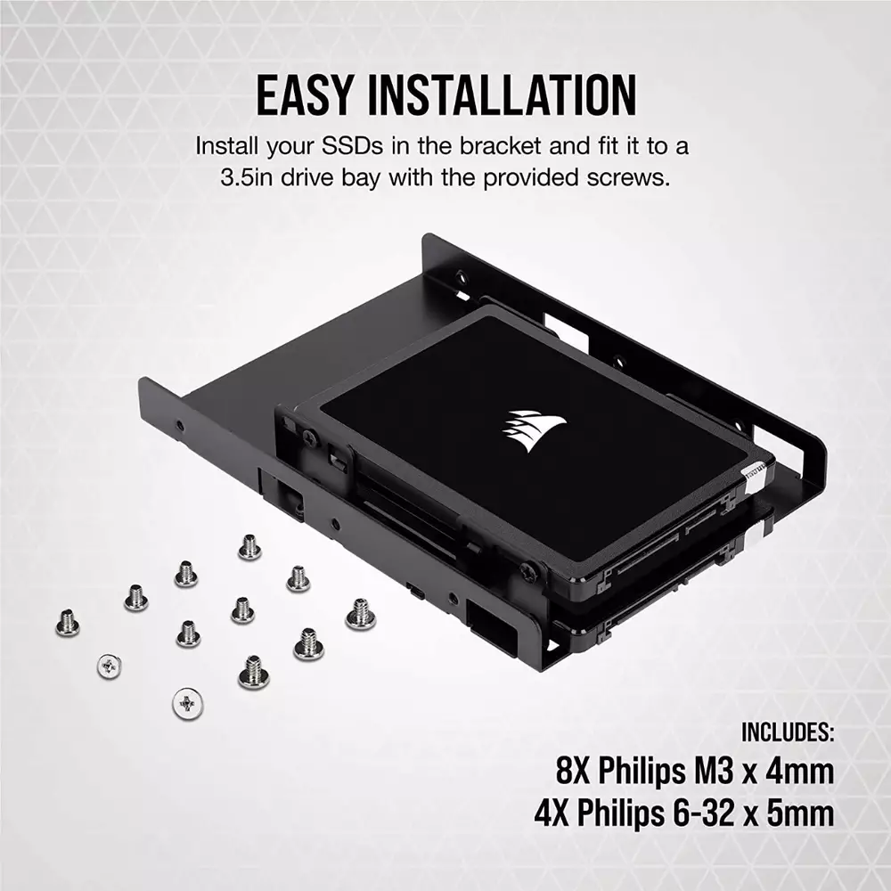 Скоби за монтиране Corsair HDD/SSD Mounting Kit - Dual 2.5" to 3.5", Black