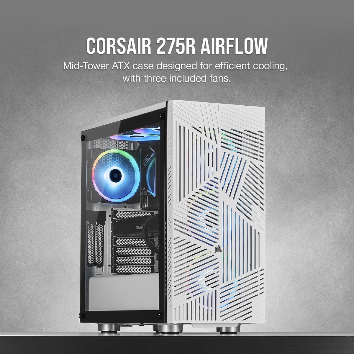 Corsair 275R Airflow Mid Tower Tempered Glass White Case - CC-9011182-WW