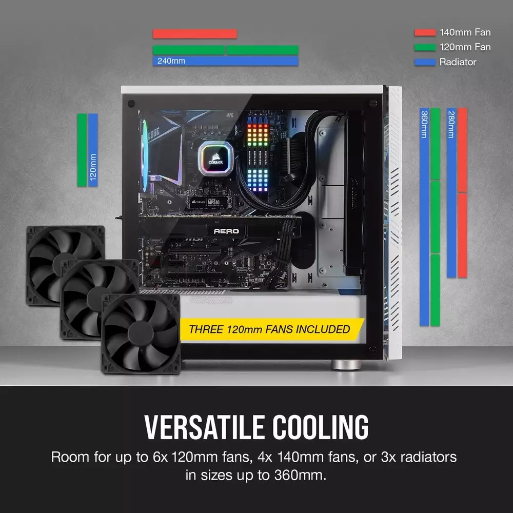 Кутия Corsair 275R Airflow Mid Tower Tempered Glass White - CC-9011182-WW