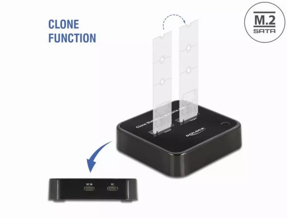 Външна стойка Delock 63334, За 2 x M.2 SATA SSD, Функция за клониране