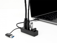 USB хъб Delock 63828, 3.2 Gen 1, 4 x USB-A, USB-C, USB-A конектор, Черен