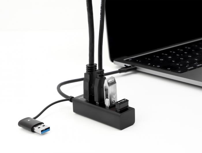 USB хъб Delock 63828, 3.2 Gen 1, 4 x USB-A, USB-C, USB-A конектор, Черен