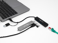 USB хъб Delock 64149, 3.2 Gen 1, 3 x USB-A, Gigabit LAN, USB-C, USB-A конектор, Черен